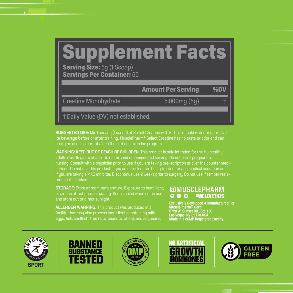 Muscle Pharm Créatine Monohydrate Poudre 308g côté droit