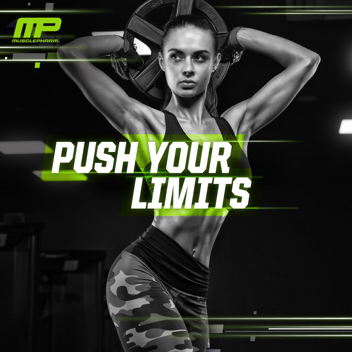 Muscle Pharm EAA BCAA 372g avec un sportif en arrière-plan