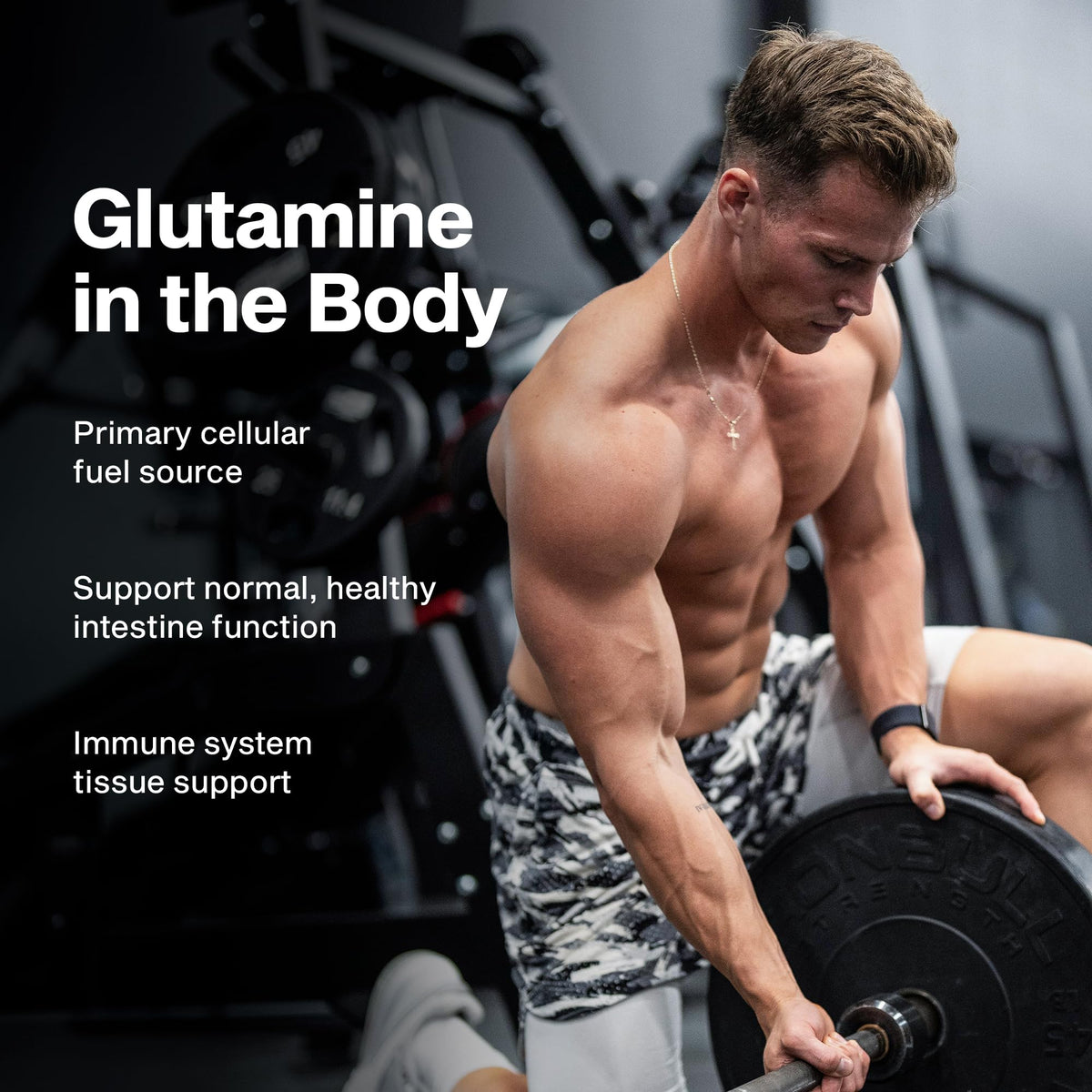 MuscleTech L-Glutamine 100% Pure 381g en poudre dans un verre d'eau
