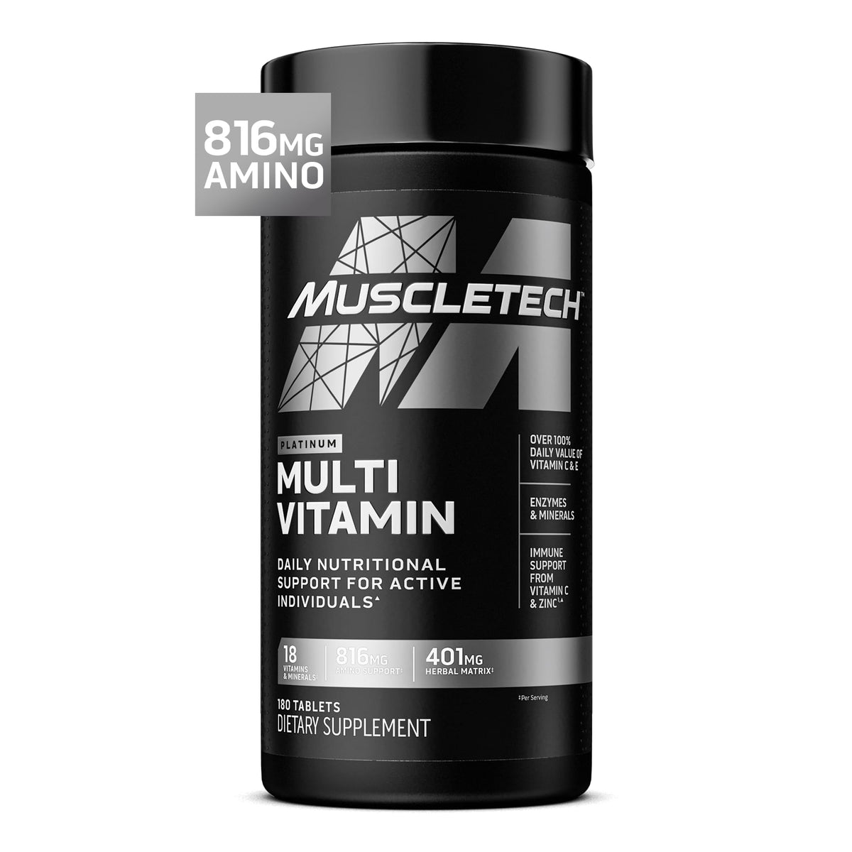 MuscleTech Multivitamines Platinum 180 tablettes vue avant