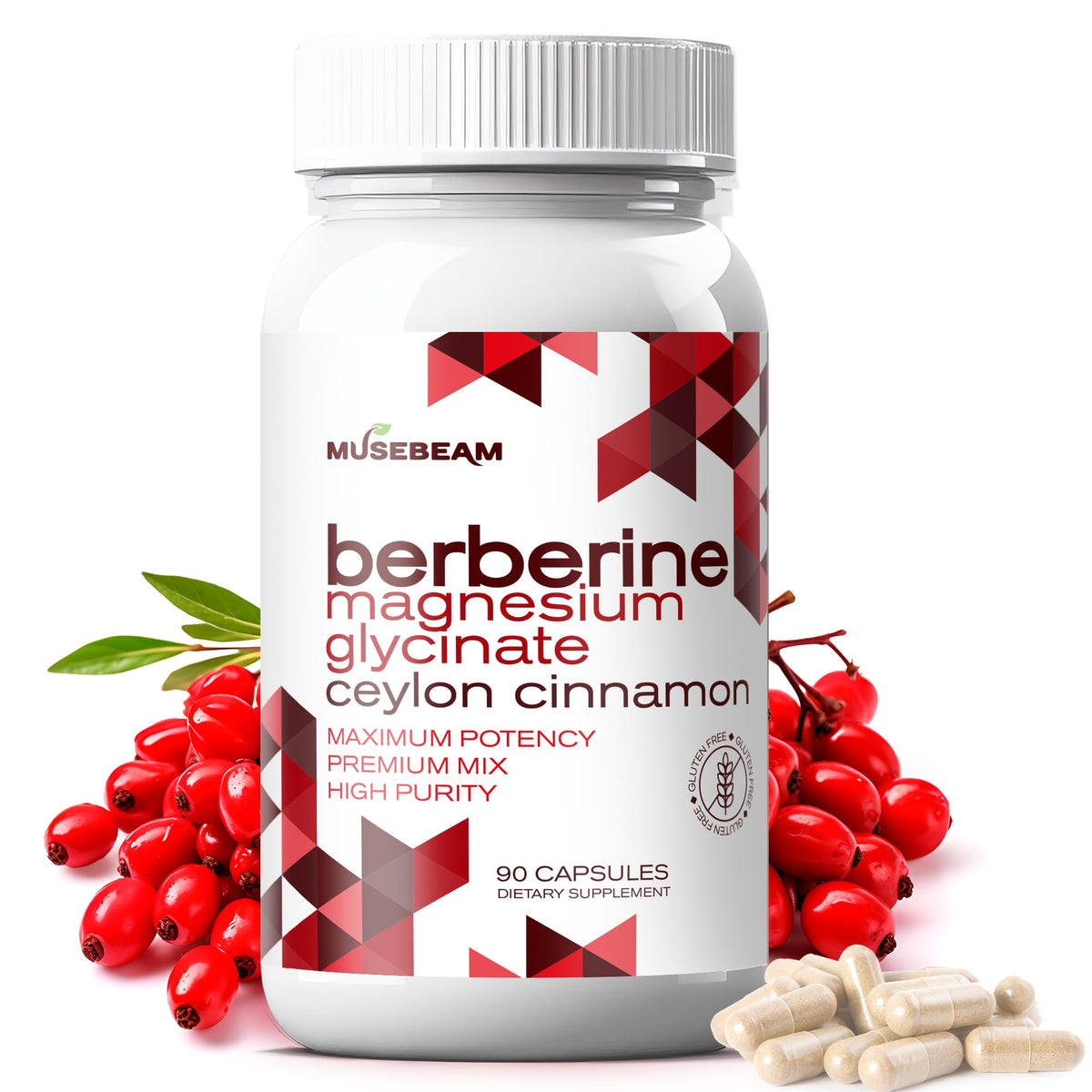 musebeam Complément Alimentaire Berbérine HCl 1800mg 90 Capsules vue avant