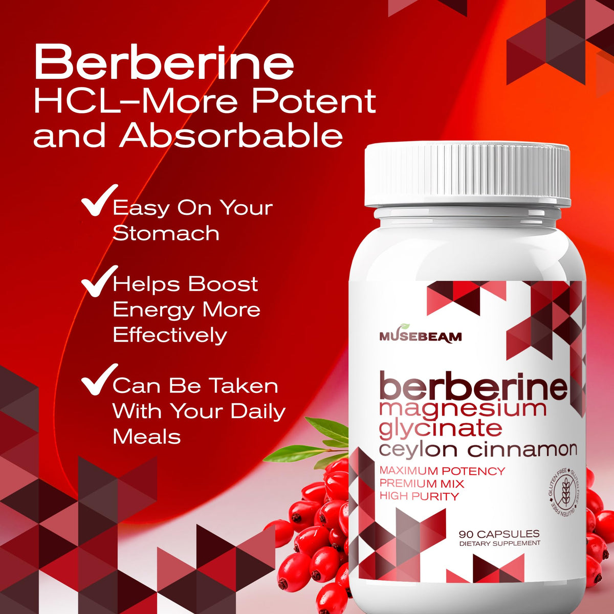 musebeam Complément Alimentaire Berbérine HCl 1800mg 90 Capsules vue arrière