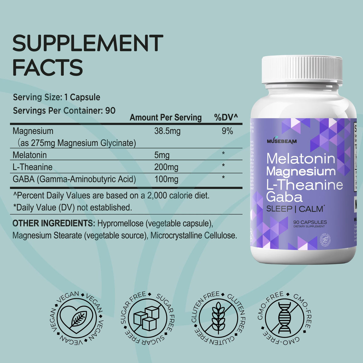 musebeam Magnésium Glycinate capsules avec ingrédients
