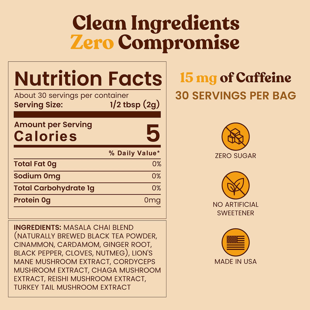 Mushroom Chai Inner support sachet avec étiquette