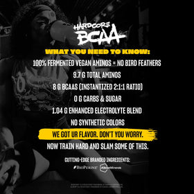 Mutant BCAA Hardcore Ananas 470g avec ingrédients sur table