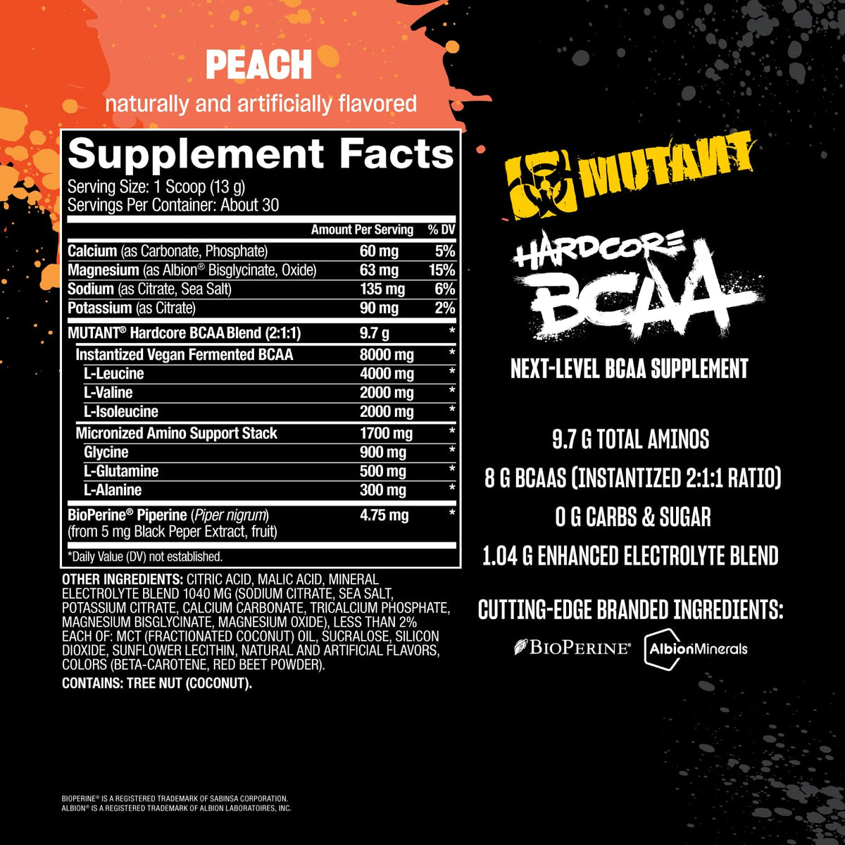 Mutant BCAA Hardcore Pêche 475g saveurs variées