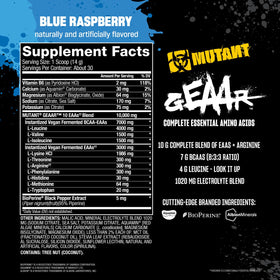 Mutant GEAAR 10g EAAs Arginine Électrolytes Framboise Bleue avec un verre d'eau
