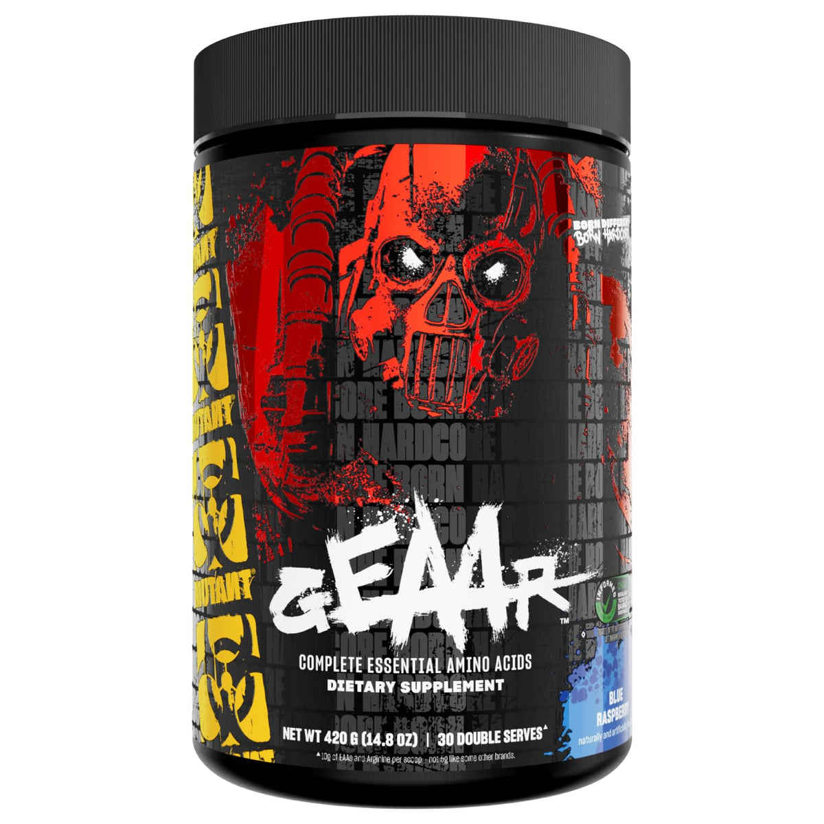 Mutant GEAAR 10g EAAs Arginine Électrolytes Framboise Bleue vue de face