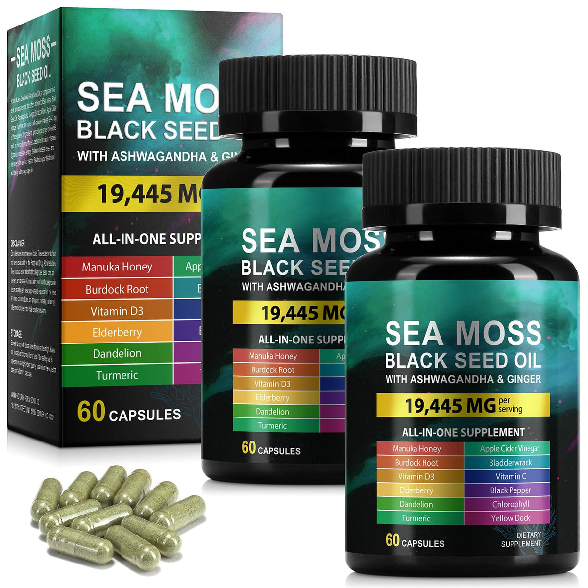MXCZBSM capsules de mousse de mer et huile de graines noires en bouteille