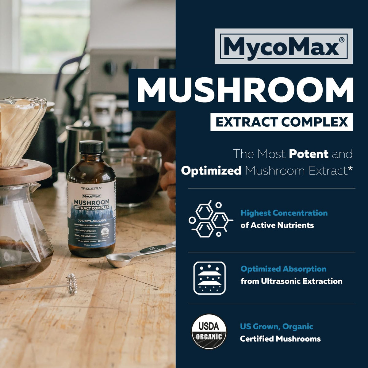 MycoMax Complex de Champignons 8 oz côté avec bouchon