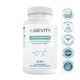 MyGevity Ergothioneine 25mg capsules à l'intérieur de la bouteille