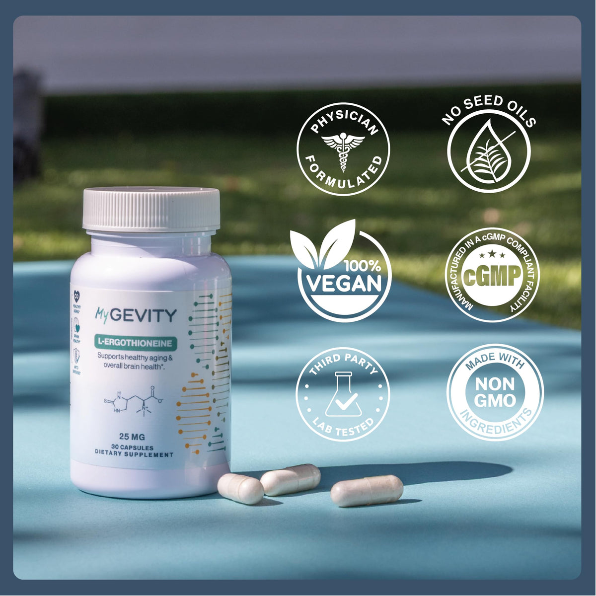 MyGevity Ergothioneine 25mg vue de côté de la bouteille
