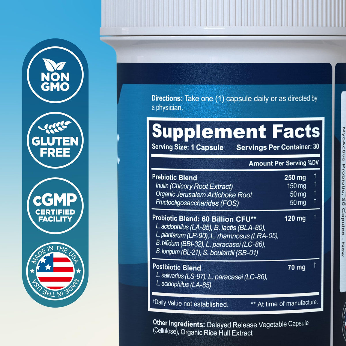MyoActivo Probiotique, capsules avec étiquette détaillée