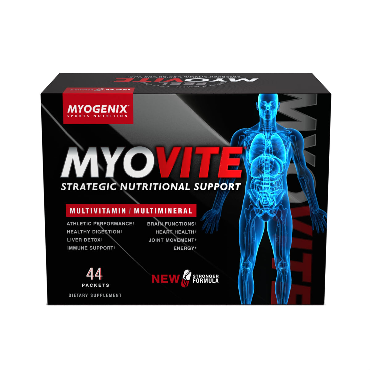 Myogenix Myovite Multivitamine avec une main tenant un sachet