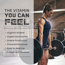 Myogenix Myovite Multivitamine en sachets sur un fond neutre