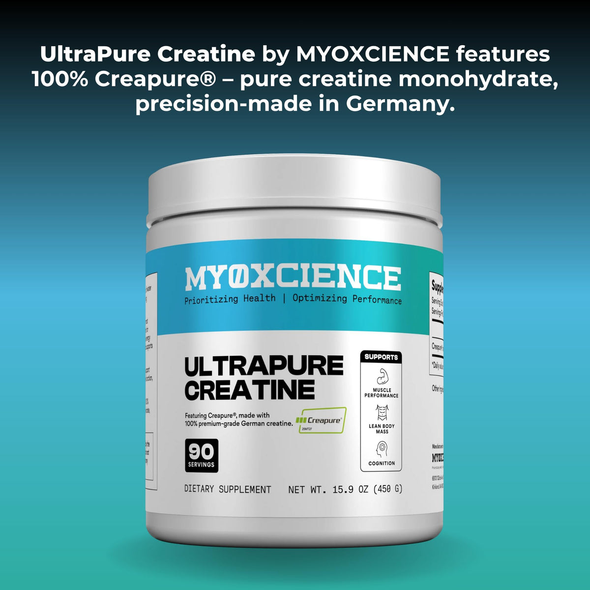 MYOXCIENCE Creapure créatine monohydrate 5g avec verre d'eau