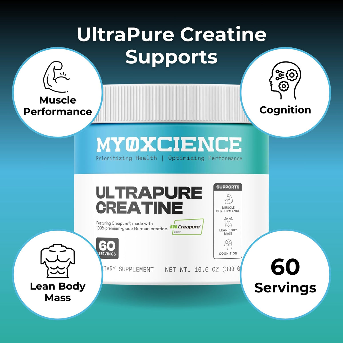MYOXCIENCE Creapure Créatine Monohydrate 735g avec cuillère doseuse