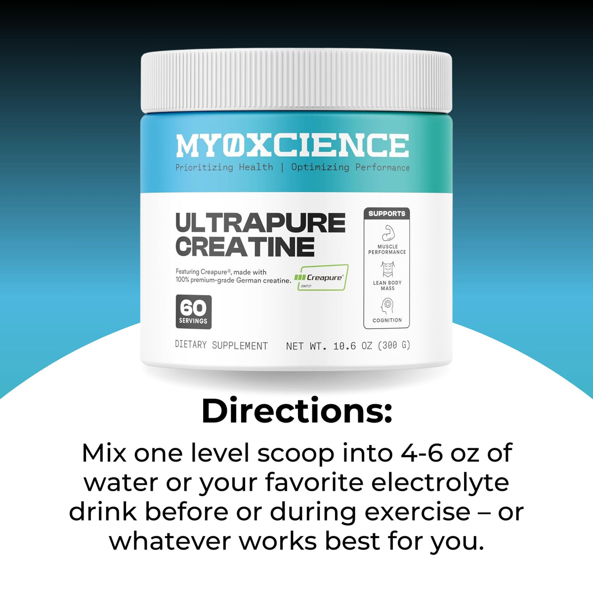 MYOXCIENCE Creapure Créatine Monohydrate 735g avec ingrédients naturels