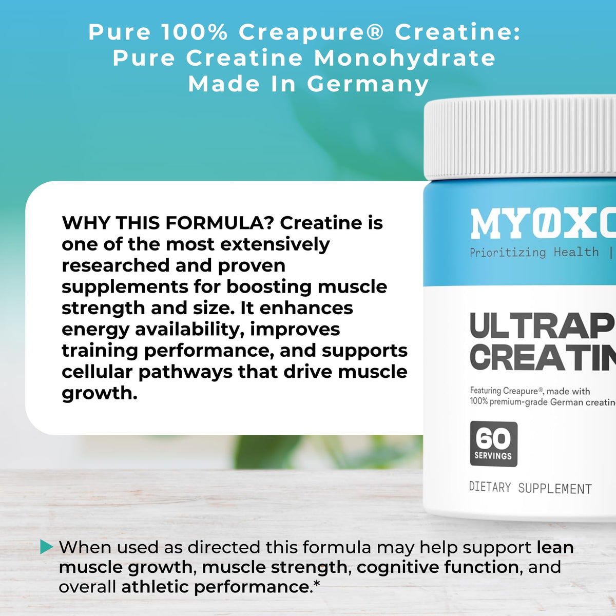 MYOXCIENCE Creapure Créatine Monohydrate 735g sur une table de cuisine