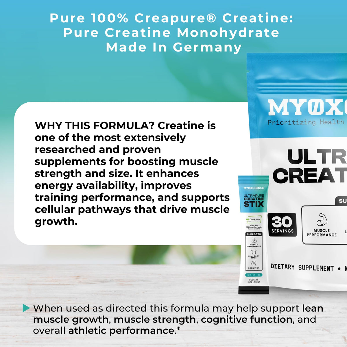 MYOXCIENCE Creapure Creatine Stix avec un smoothie