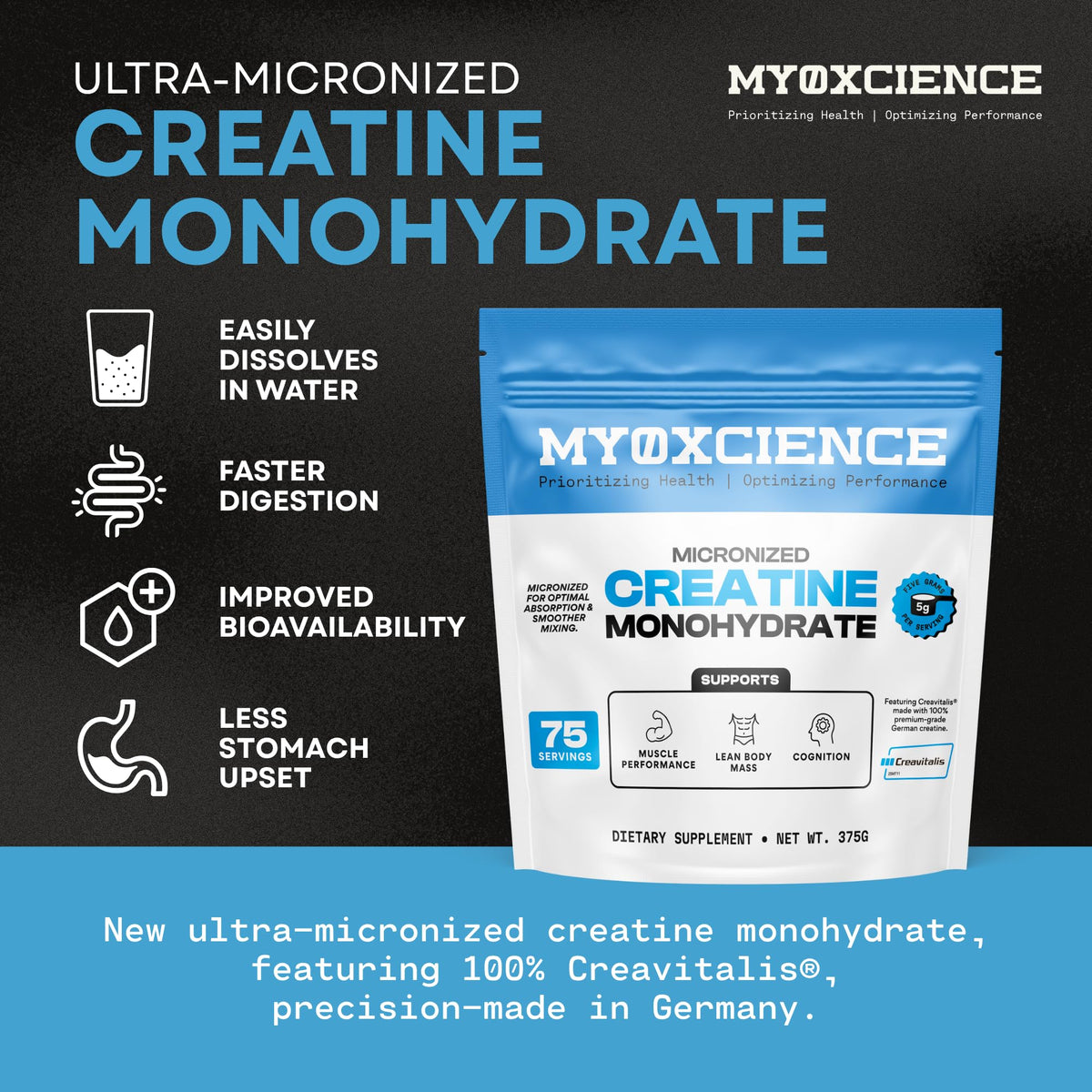 MYOXCIENCE Creavitalis Créatine Micronisée 390g emballage