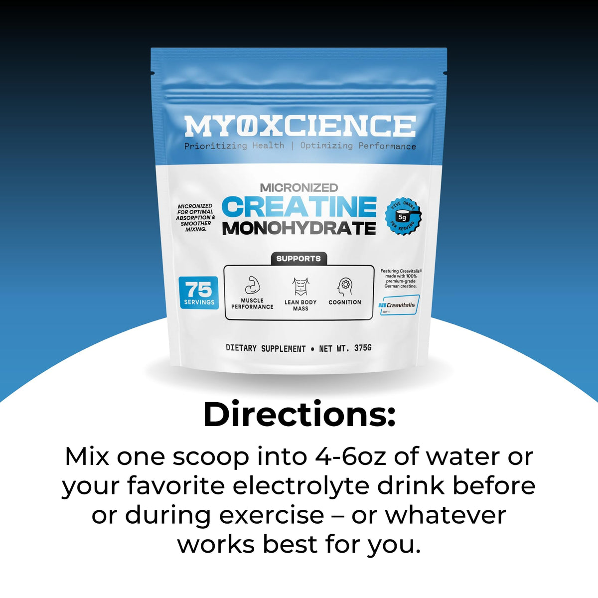 MYOXCIENCE Creavitalis Créatine Micronisée 390g étiquette détaillée