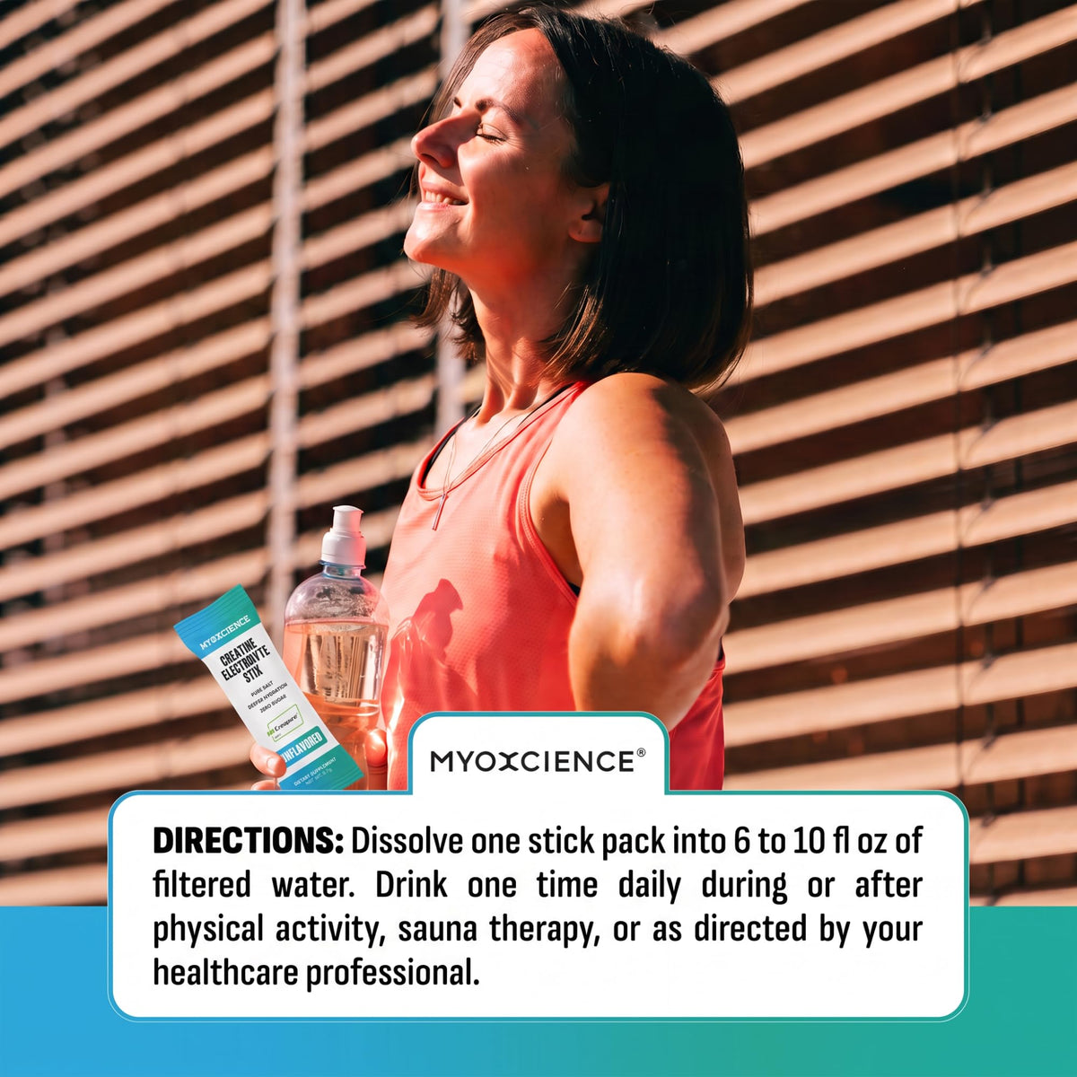 MYOXCIENCE Electrolyte STIX stick-pack sur fond de salle de gym