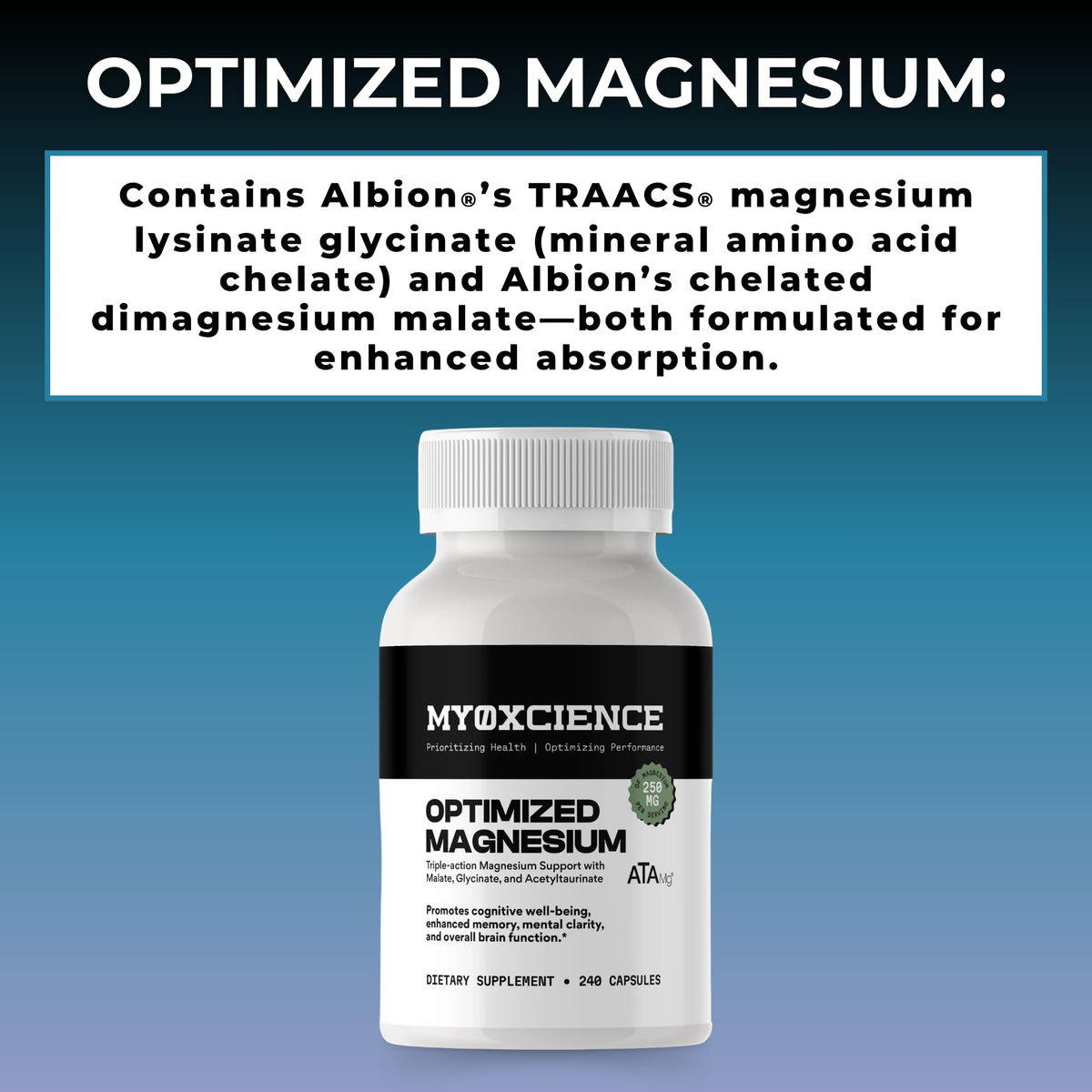 MYOXCIENCE Magnésium Glycinate + Taurate 80 Servings 265g nutritional information
