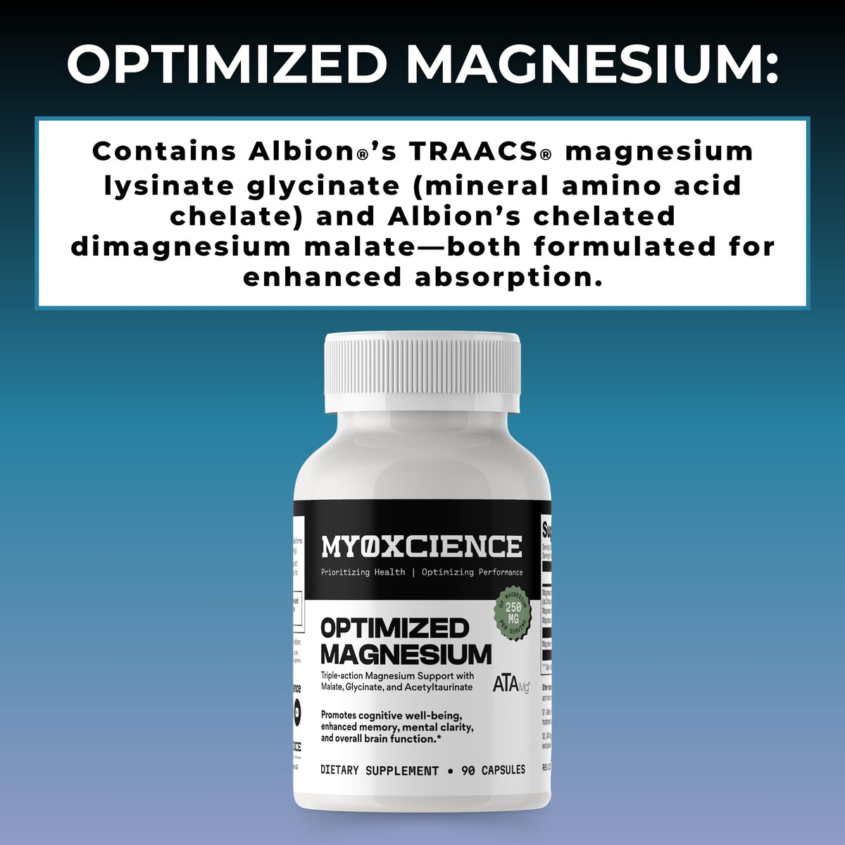 MYOXCIENCE Magnésium Glycinate + Taurate boîte ouverte avec capsules