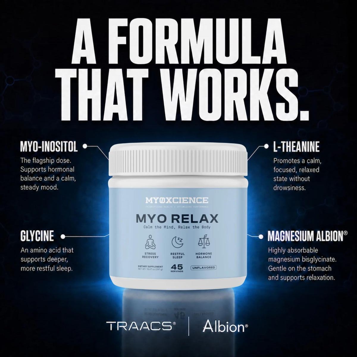MYOXCIENCE Myo daily wellness & Calm poudre non aromatisée dans un verre