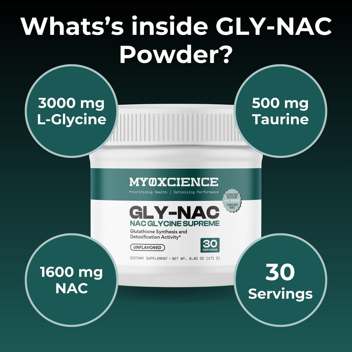MYOXCIENCE NAC Glycine en poudre dans un verre
