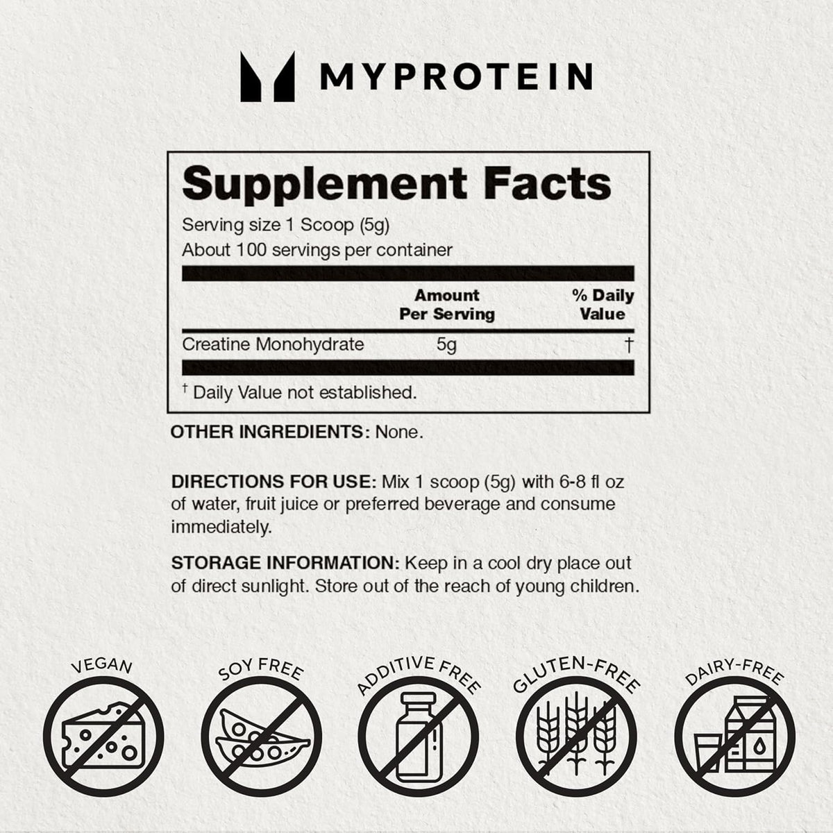 Myprotein créatine monohydrate sachet ouvert montrant la poudre