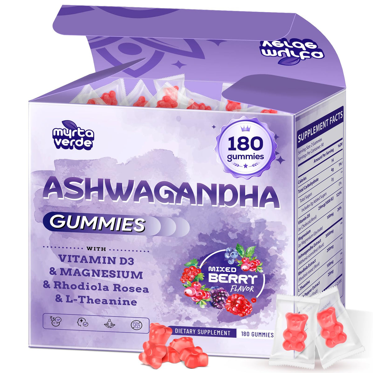 Myrtaverde Gummies Ashwagandha 3000mg boîte vue avant