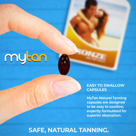 MyTan Bronze softgels avec fruits colorés en arrière-plan