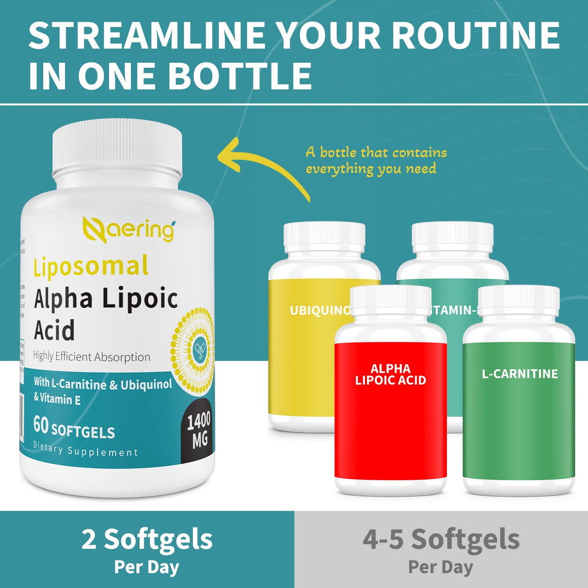 Naering Acide Alpha-Lipoïque 1400mg avec fruits frais en arrière-plan