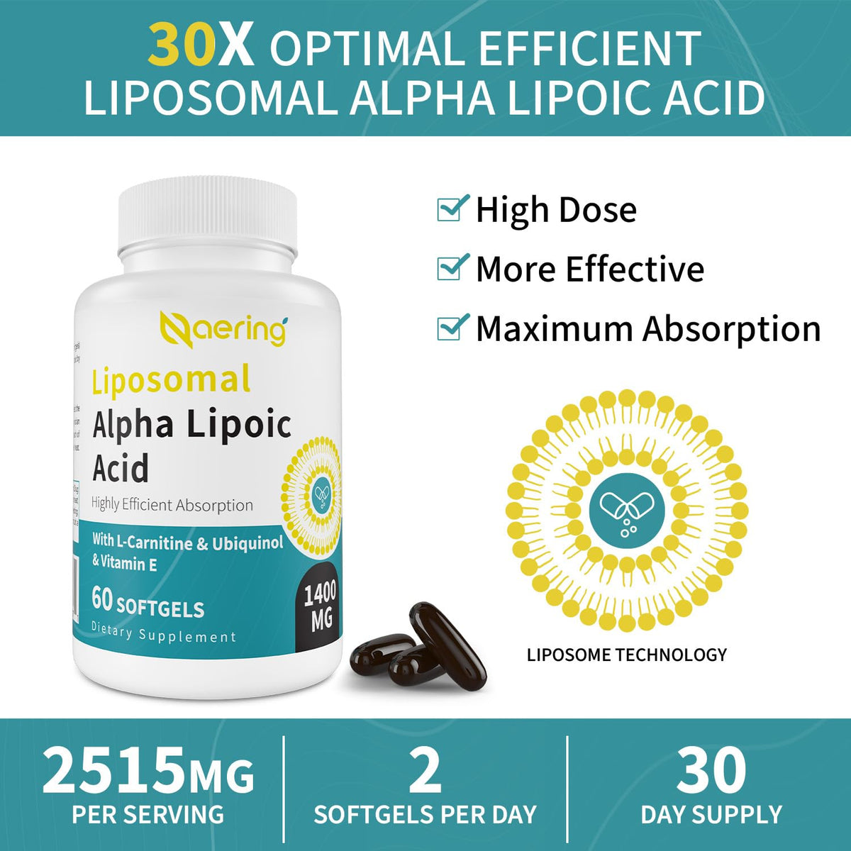 Naering Acide Alpha-Lipoïque 1400mg avec un verre d'eau