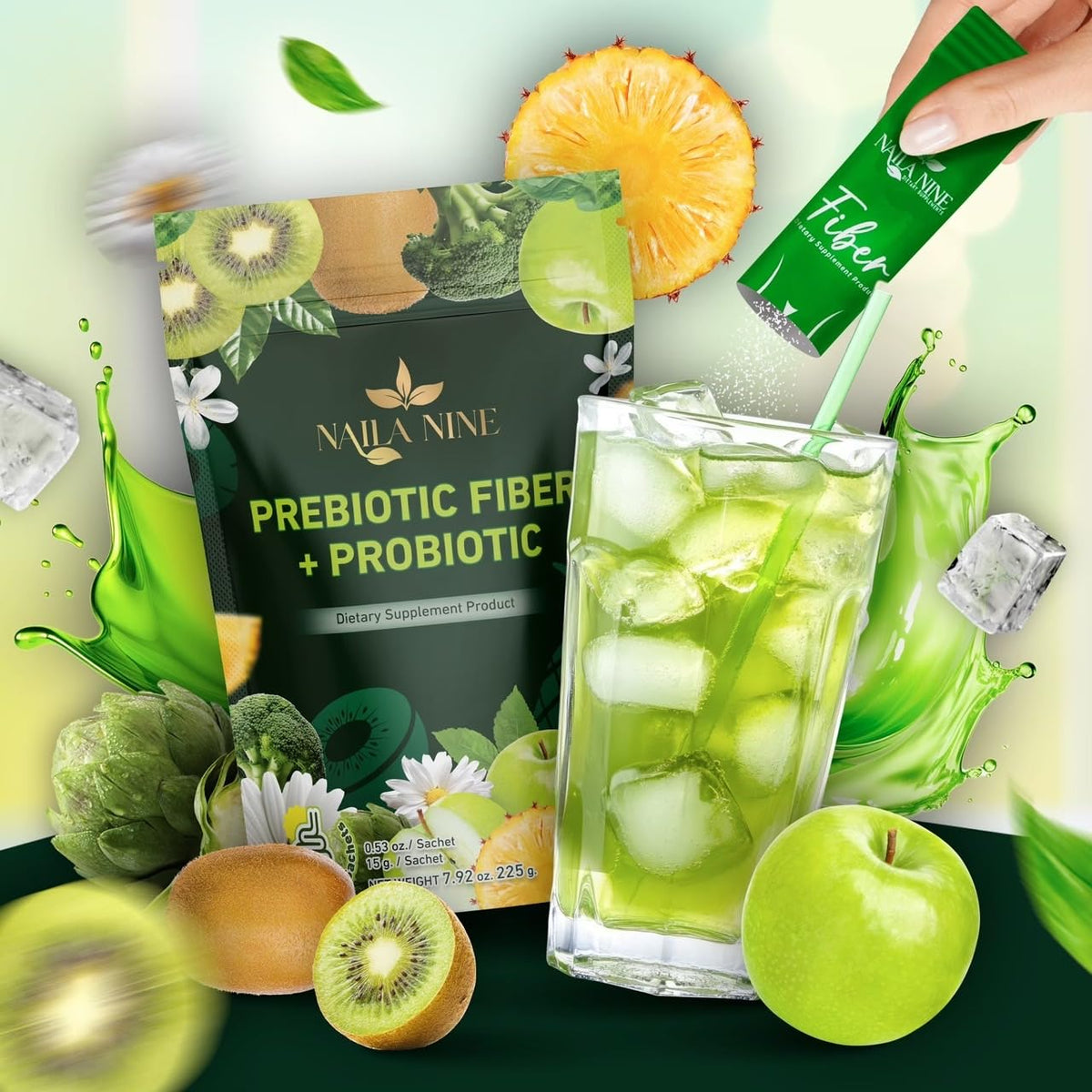 NAILA NINE sachets de fibres prébiotiques avec le logo de la marque
