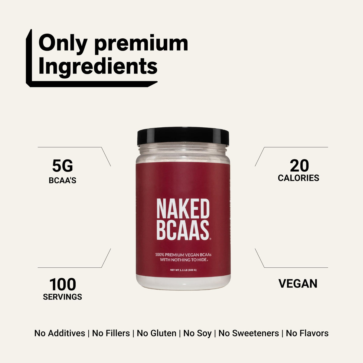 NAKED BCAAs 500g avec cuillère doseuse à côté