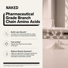 NAKED BCAAs 500g en poudre dans un verre transparent