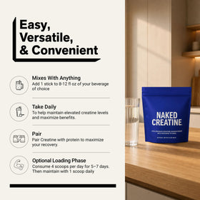 NAKED Créatine Micronisée stick packs avec une étiquette de certification NSF