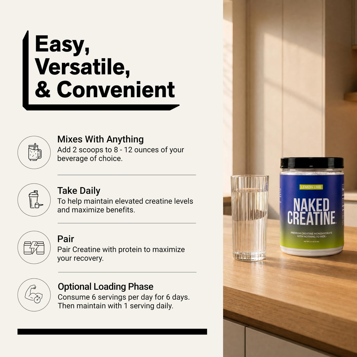 NAKED Creatine Monohydrate Citron Lime 1000 g vue de dos