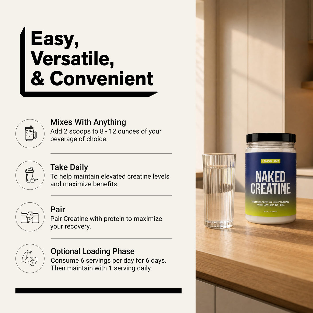NAKED Créatine Monohydrate Citron Lime 500g avec des fruits