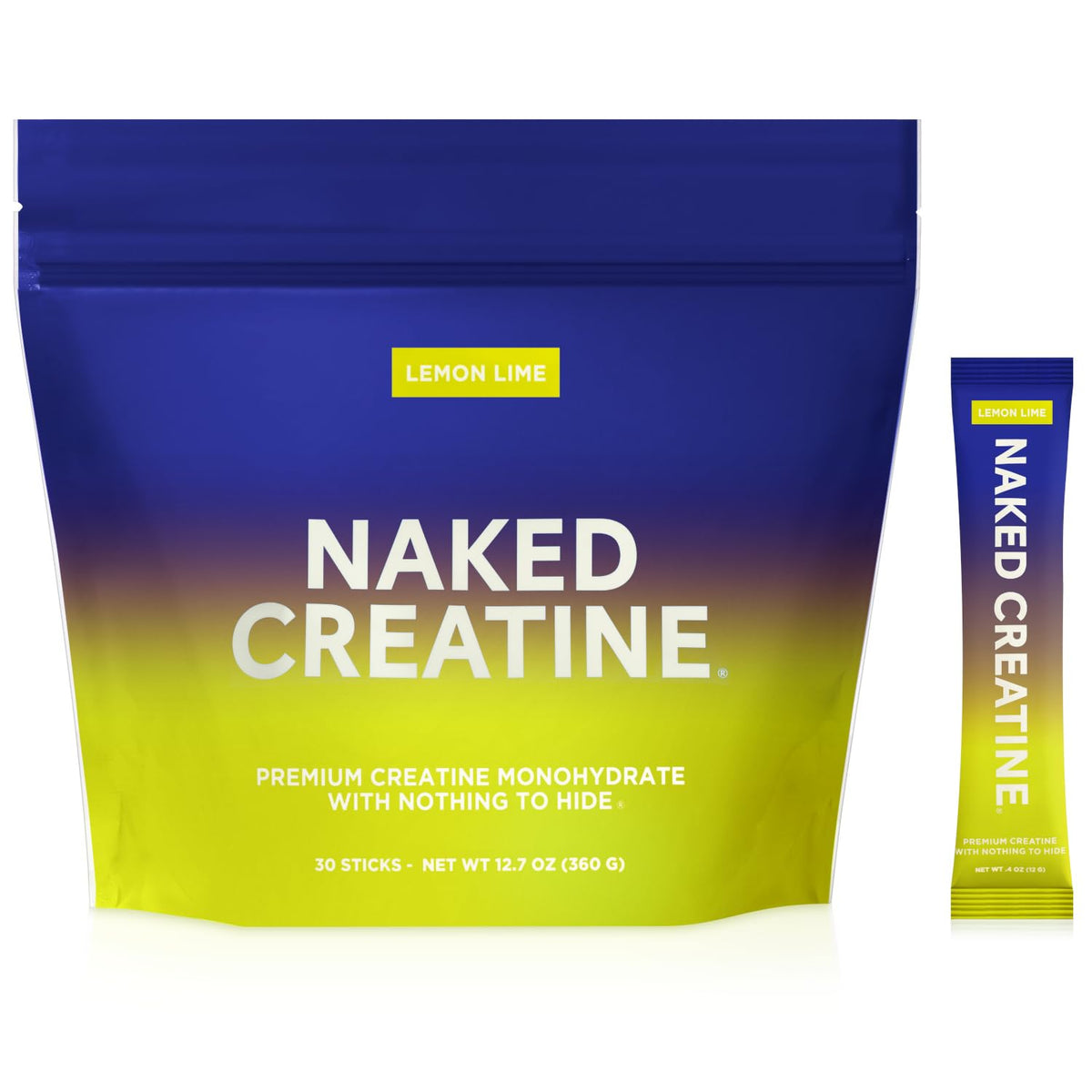NAKED Créatine Monohydrate Micronisée Citron Lime Stick Packs vue de face