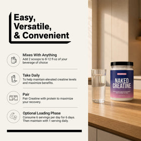 NAKED Créatine Monohydrate Saveur Fraise 581g avec un verre d'eau