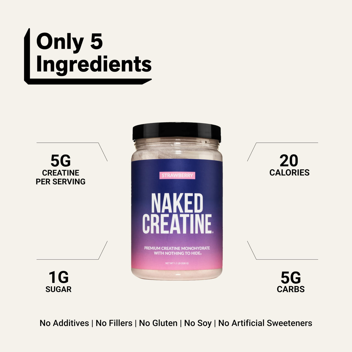 NAKED Créatine Monohydrate Saveur Fraise 581g en poudre