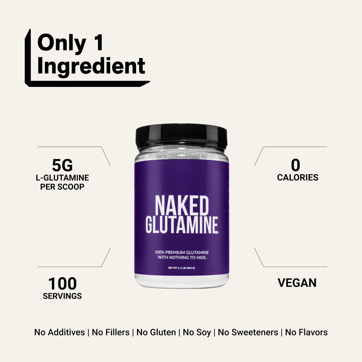 NAKED L-Glutamine 500g en poudre dans une cuillère