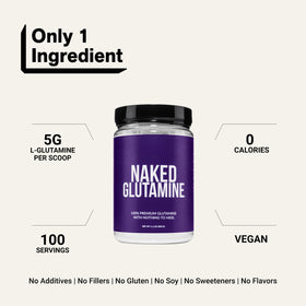 NAKED L-Glutamine 500g en poudre dans une cuillère