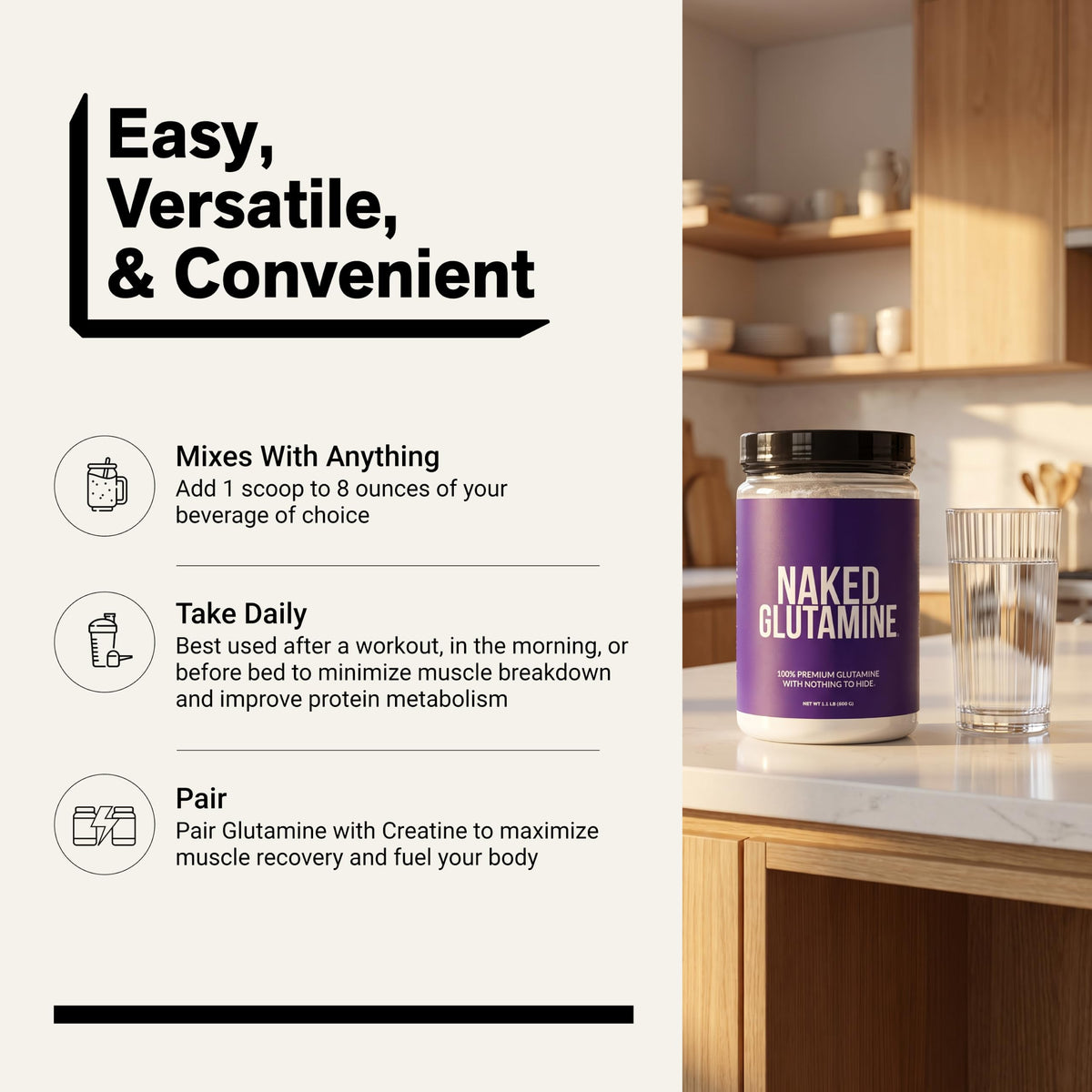 NAKED L-Glutamine 500g étiquette détaillée