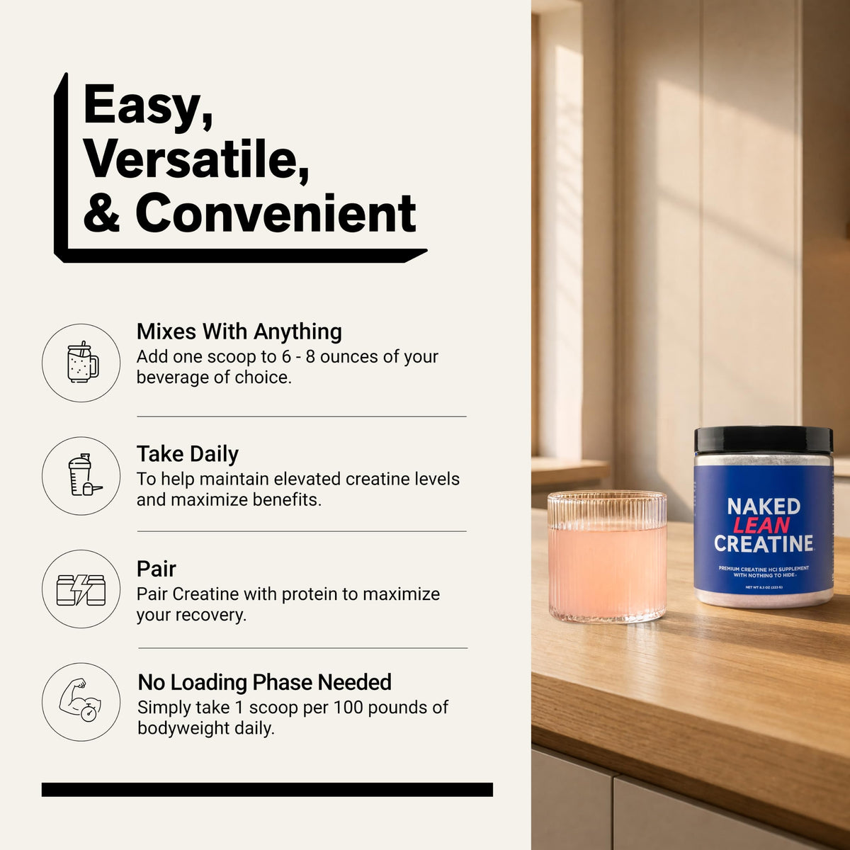 NAKED Lean Creatine HCl, ingrédients sur l'emballage