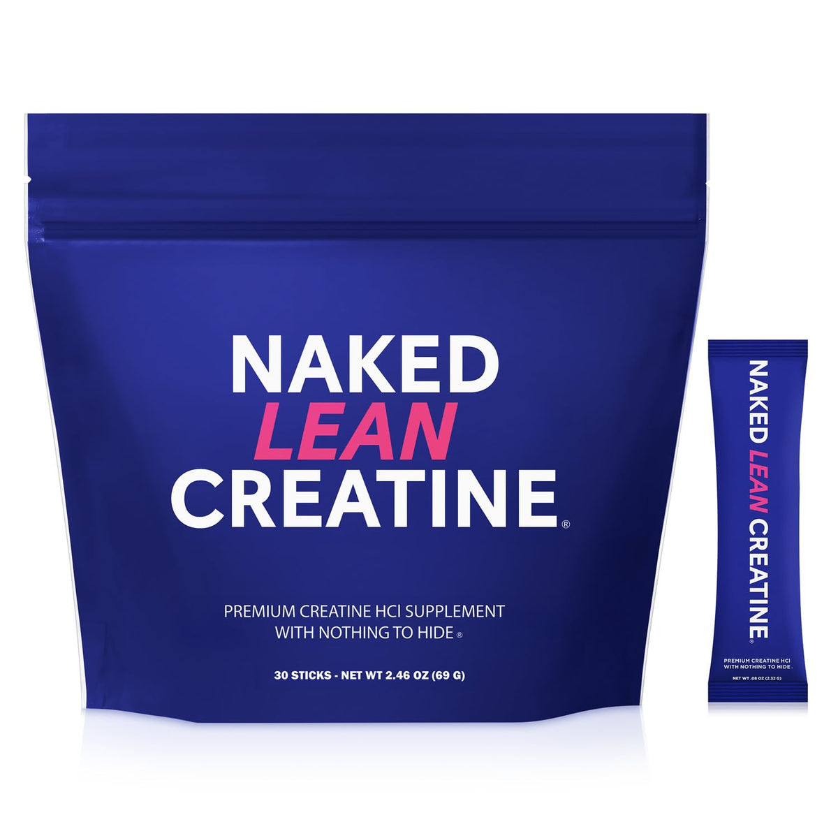 NAKED Lean Creatine HCl stick pack unflavored front view